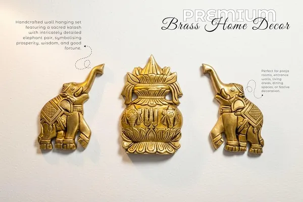 Sjl_Exports_Wall_Hanging_Kalash_With_Elephant_Pair_Set_Traditional_Brass_Finish_10_X_13_Cm_Home_Decor_For_Pooja_Room_And_Entrance_3_Piece_Set