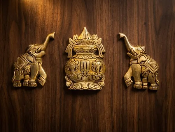 Sjl_Exports_Wall_Hanging_Kalash_With_Elephant_Pair_Set_Traditional_Brass_Finish_10_X_13_Cm_Home_Decor_For_Pooja_Room_And_Entrance_3_Piece_Set