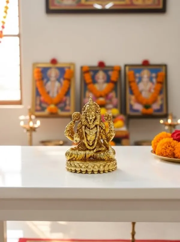 Sjl_Brass_Narasimha_Idol_Golden_Finish_4_Cm_Height_Seated_On_Lotus_Pedestal_Hindu_Deity_Statue_For_Pooja_Room
