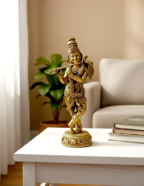 Sjl_Wax_Casting_Brass_Lord_Krishna_Statue_With_Flute_Golden_Finish_Handcrafted_Hindu_Deity_Figurine_For_Home_Temple_Office_Decor_Religious_Gift