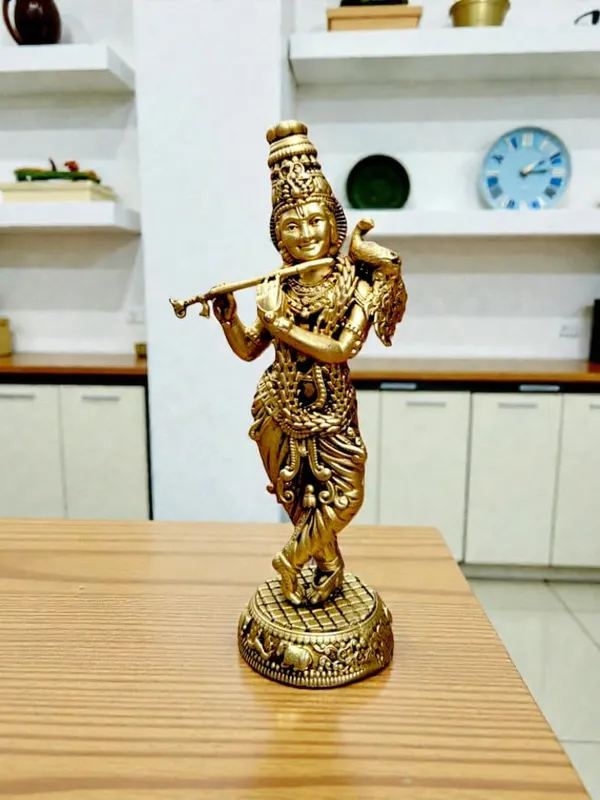 Sjl_Wax_Casting_Brass_Lord_Krishna_Statue_With_Flute_Golden_Finish_Handcrafted_Hindu_Deity_Figurine_For_Home_Temple_Office_Decor_Religious_Gift