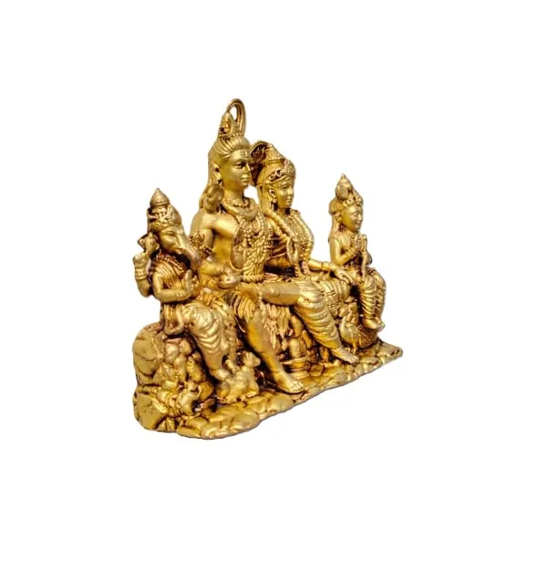 Sjl_Wax_Casting_Brass_Shiv_Parivar_Statue_Golden_Finish_Lord_Shiva_Family_Idol_With_Ganesha_And_Kartikeya_10_X_9_Cm_Handcrafted_Hindu_Religious_Figurine_For_Home_Temple