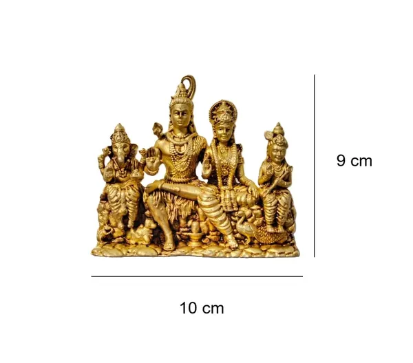 Sjl_Wax_Casting_Brass_Shiv_Parivar_Statue_Golden_Finish_Lord_Shiva_Family_Idol_With_Ganesha_And_Kartikeya_10_X_9_Cm_Handcrafted_Hindu_Religious_Figurine_For_Home_Temple