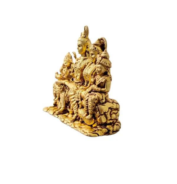 Sjl_Wax_Casting_Brass_Shiv_Parivar_Statue_Golden_Finish_Lord_Shiva_Family_Idol_With_Ganesha_And_Kartikeya_10_X_9_Cm_Handcrafted_Hindu_Religious_Figurine_For_Home_Temple