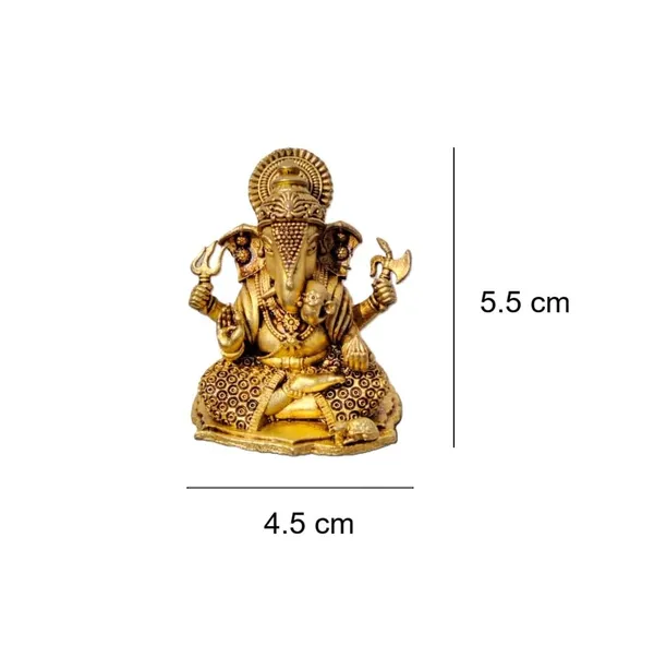 Sjl_Wax_Casting_Handcrafted_Brass_Lord_Ganesha_Statue_Golden_Antique_Finish_5.5_Cm_Height_Seated_Posture_With_Intricate_Detailing_Religious_Figurine_For_Home_Temple_And_Office_Decor