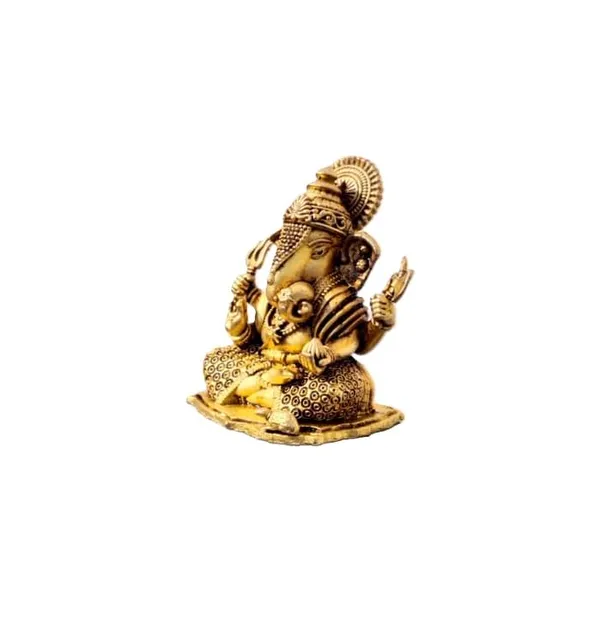 Sjl_Wax_Casting_Handcrafted_Brass_Lord_Ganesha_Statue_Golden_Antique_Finish_5.5_Cm_Height_Seated_Posture_With_Intricate_Detailing_Religious_Figurine_For_Home_Temple_And_Office_Decor