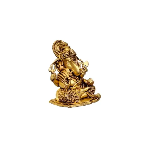 Sjl_Wax_Casting_Handcrafted_Brass_Lord_Ganesha_Statue_Golden_Antique_Finish_5.5_Cm_Height_Seated_Posture_With_Intricate_Detailing_Religious_Figurine_For_Home_Temple_And_Office_Decor