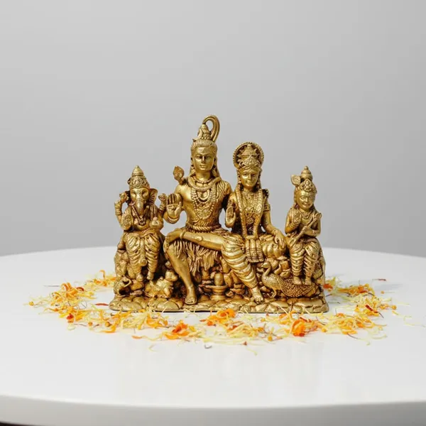 Sjl_Brass_Shiv_Parivar_Family_Statue_Golden_Antique_Finish_Lord_Shiva_Parvati_Ganesha_Kartikeya_Figurine_13X11_Cm_Hindu_Religious_Decor