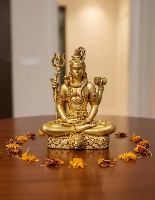 Sjl_Wax_Casting_Handcrafted_Brass_Lord_Shiva_Meditating_Statue_Gold_10_Cm_Height_Trishul_And_Damru_Antique_Finish_Hindu_Religious_Figurine