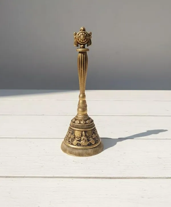 Sjl_Brass_Pooja_Sudarshan_Chakra_Design_Ghanti_With_Lakshmi_Ji_Engraving_Gold_15_Cm_Height_Polished_Finish_Religious_Theme_Handcrafted_Bell_For_Worship