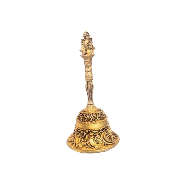Sjl_Brass_Pooja_Ghanti_With_Sudarshan_Chakra_Motif_Gold_11_X_6_Cm_Height_Polished_Finish_Religious_Theme_Handcrafted_Bell