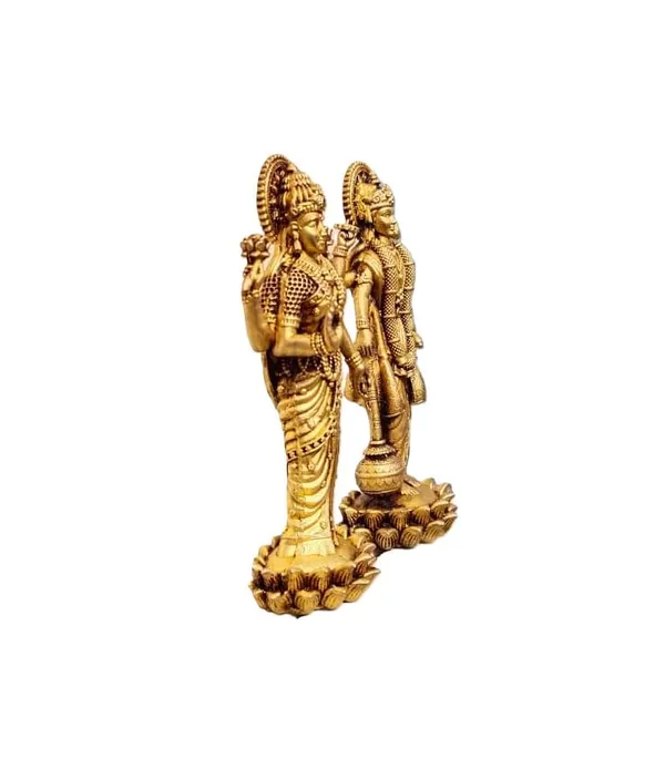 Sjl_Wax_Casting_Pure_Brass_Lakshmi_Narayan_Pair_Statue_Standing_On_Lotus_Base_Handcrafted_Vishnu_Lakshmi_Idol_For_Home_Mandir_Pooja_Decor_10_X_4_Cm
