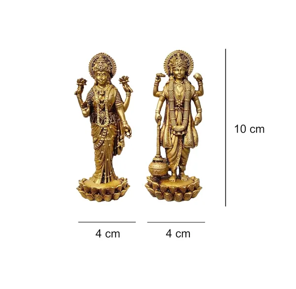 Sjl_Wax_Casting_Pure_Brass_Lakshmi_Narayan_Pair_Statue_Standing_On_Lotus_Base_Handcrafted_Vishnu_Lakshmi_Idol_For_Home_Mandir_Pooja_Decor_10_X_4_Cm