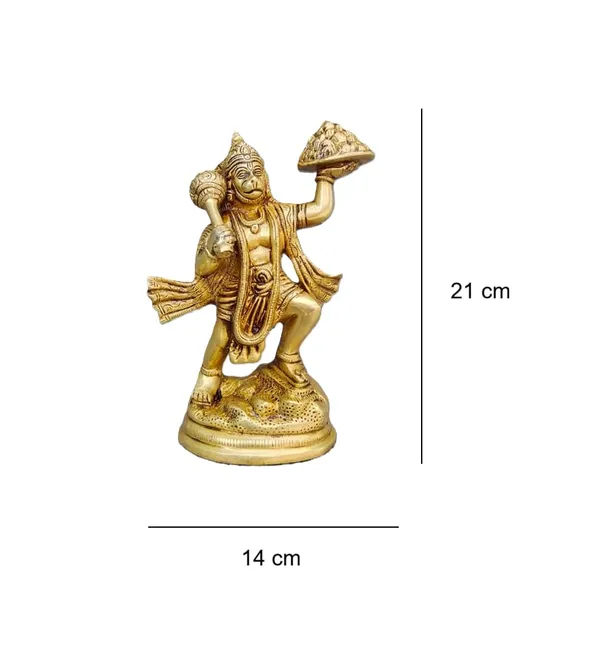 Sjl_Brass_Lord_Hanuman_Statue_With_Sanjeevani_Parvat_And_Gada_Golden_Antique_Finish_21_Cm_Height_Handcrafted_Religious_Idol_For_Home_Temple_And_Pooja_Room_Decor