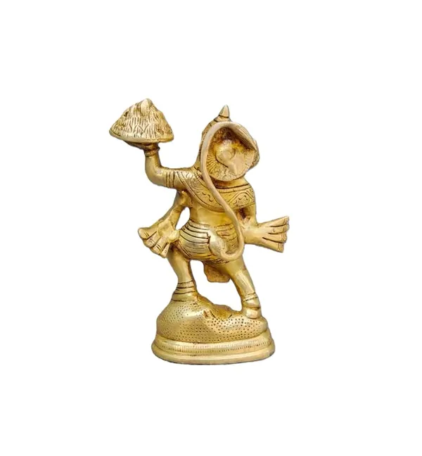 Sjl_Brass_Lord_Hanuman_Statue_With_Sanjeevani_Parvat_And_Gada_Golden_Antique_Finish_21_Cm_Height_Handcrafted_Religious_Idol_For_Home_Temple_And_Pooja_Room_Decor