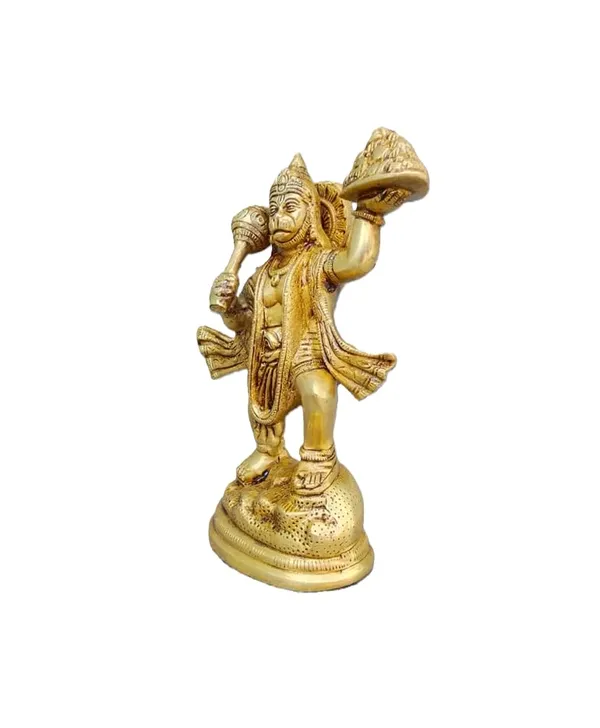Sjl_Brass_Lord_Hanuman_Statue_With_Sanjeevani_Parvat_And_Gada_Golden_Antique_Finish_21_Cm_Height_Handcrafted_Religious_Idol_For_Home_Temple_And_Pooja_Room_Decor