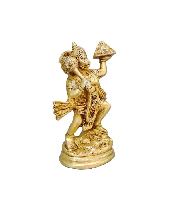 Sjl_Brass_Lord_Hanuman_Statue_With_Sanjeevani_Parvat_And_Gada_Golden_Antique_Finish_21_Cm_Height_Handcrafted_Religious_Idol_For_Home_Temple_And_Pooja_Room_Decor