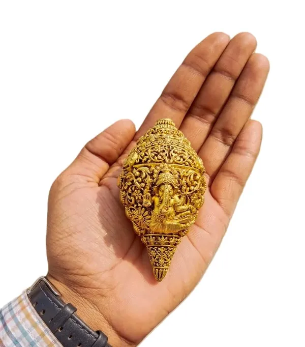 Sjl_Wax_Casting_Pure_Brass_Non_Blowing_Shankh_With_Ganesh_Ji_Engraving_Handcrafted_Decorative_Pooja_Shankh_For_Home_Mandir_Spiritual_Decor_9_X_5_Cm