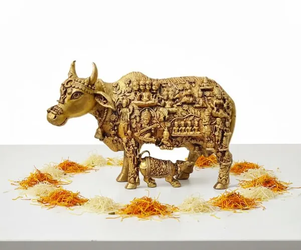 Sjl_Wax_Casting_Pure_Brass_Kamdhenu_Cow_With_God_Engraving_Handcrafted_Sacred_Cow_Idol_For_Home_Mandir_Pooja_Vastu_Decor