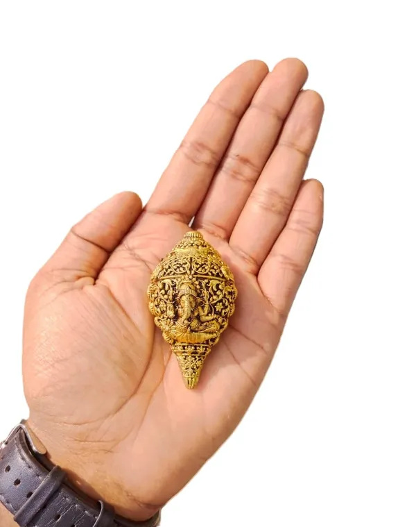 Sjl_Wax_Casting_Pure_Brass_Non_Blowing_Mini_Shankh_With_Ganesh_Ji_Engraving_Handcrafted_Decorative_Shankh_For_Home_Mandir_Pooja_Decor_6_X_4_Cm