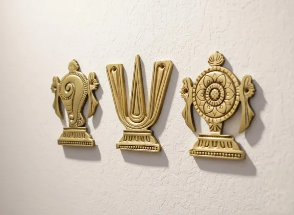 Sjl_Exports_Pure_Brass_Wall_Hanging_Set_Shankh_Chakra_Namah_Motifs_11_Cm_3_Piece_Spiritual_Home_Decor_Handcrafted_Traditional_Design