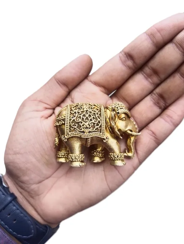 Sjl_Pure_Brass_Elephant_Figurine_With_Intricate_Ornamental_Detailing_Antique_Finish_6_X_5_Cm_Home_Decor_Statue_For_Mandir_Office_Desk_Vastu_Symbol_Of_Prosperity