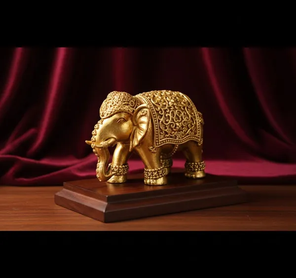 Sjl_Pure_Brass_Elephant_Figurine_With_Intricate_Ornamental_Detailing_Antique_Finish_6_X_5_Cm_Home_Decor_Statue_For_Mandir_Office_Desk_Vastu_Symbol_Of_Prosperity