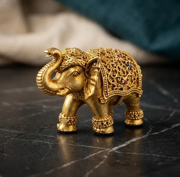 Sjl_Wax_Casting_Pure_Brass_Trunk_Up_Elephant_Figurine_Handcrafted_Lucky_Elephant_With_Antique_Gold_Finish_Home_And_Office_Decor_6.5_Cm