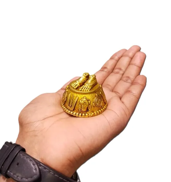 Sjl_Wax_Casting_Balaji_Charan_Paduka_Brass_Figurine_Antique_Gold_Religious_Theme_8X8X5_Cm_Handcrafted_Sacred_Idol_For_Home_Mandir