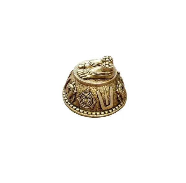 Sjl_Wax_Casting_Balaji_Charan_Paduka_Brass_Figurine_Antique_Gold_Religious_Theme_Handcrafted_8_Cm