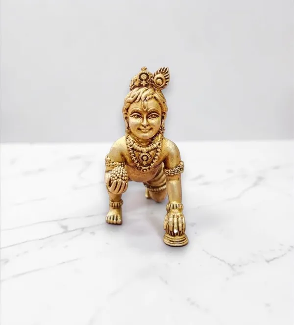 Sjl_Wax_Casting_Laddu_Gopal_Brass_Idol_Antique_Golden_Finish_8_Cm_Handcrafted_Baby_Krishna_Murti_For_Home_Mandir_And_Pooja