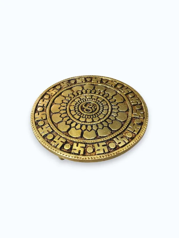 Sjl_Brass_Om_And_Swastika_Mandala_Coin_Showpiece_Gold_Finish_15_Cm_Vastu_Decor_Artifact