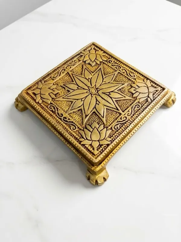 Sjl_Pure_Brass_Pooja_Chowki_Gold_Antique_Finish_Lotus_Floral_Engraving_14_X14_X_2_Cm_Religious_Decor