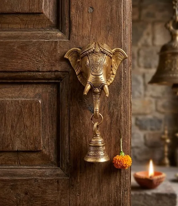 SJL_Exports_Pure_Brass_Elephant_Face_Wall_Hanging_Bell_�_Handcrafted_Decorative_Door_Bell_for_Home_Entrance_&_Temple_D�cor_(30_cm)