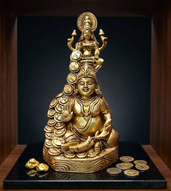 SJL_Pure_Brass_Kuber_Ji_Statue,_Handcrafted_Idol_for_Wealth_and_Prosperity,_Home_Mandir_D�cor,_Antique_Finish