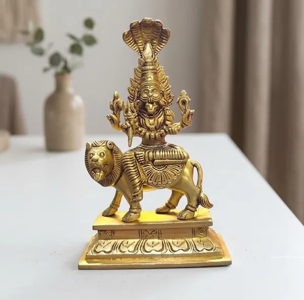 SJL_Pratyangira_Devi_Brass_Idol_Statue_|_Atharvana_Bhadrakali_|_Narasimhi_|_Nikumbhila_|_Nikumbala_Devi_|_Pratyanigara_Antique_Gold_Finish,_18_x_10.5_cm,_for_Home_Mandir_and_Spiritual_D�cor