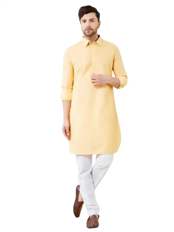 Men_Yellow_Cotton_Solid_Pathani_Kurta_With_Pyjama