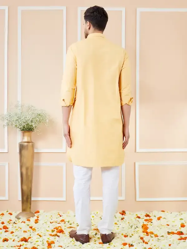 Men_Yellow_Cotton_Solid_Pathani_Kurta_With_Pyjama