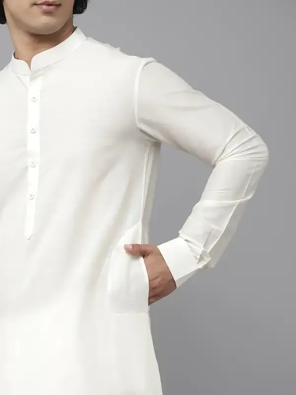 Men_Gold_&_White_Solid_Kurta_Pyjamas_With_Nehru_Jacket