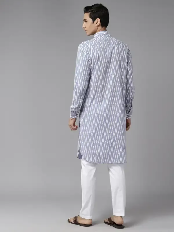 Men_Grey_&_White_Pure_Cotton_Printed_Staright_Kurta_With_Pajama