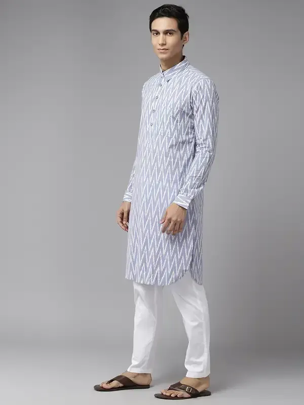 Men_Grey_&_White_Pure_Cotton_Printed_Staright_Kurta_With_Pajama