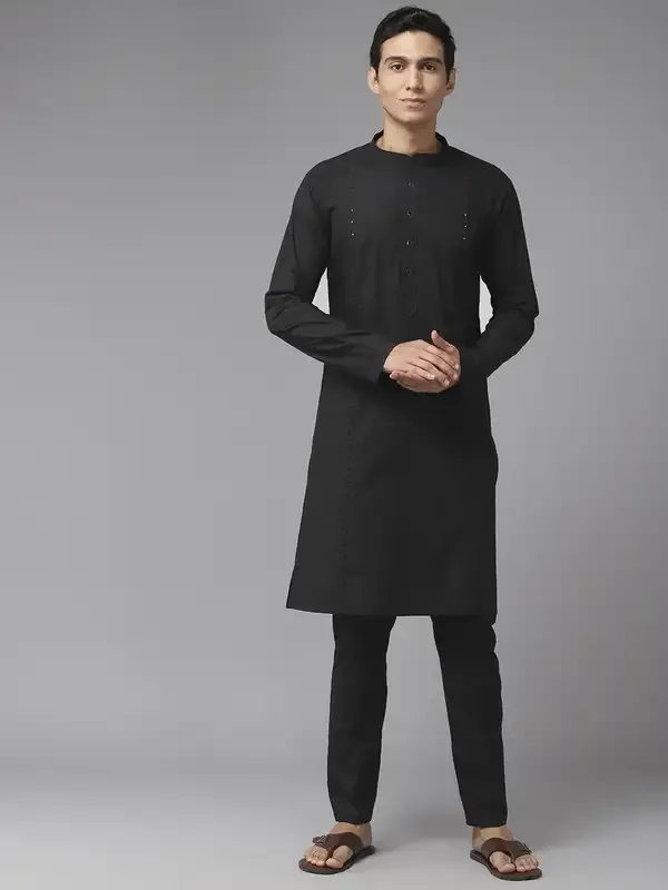 Men_Black_Pure_Cotton_Embroidered_Staright_Kurta_With_Pajama