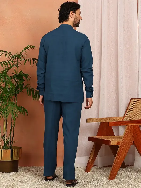 Men'S_Royal_Blue_Linen_Solid_Pathani_Set