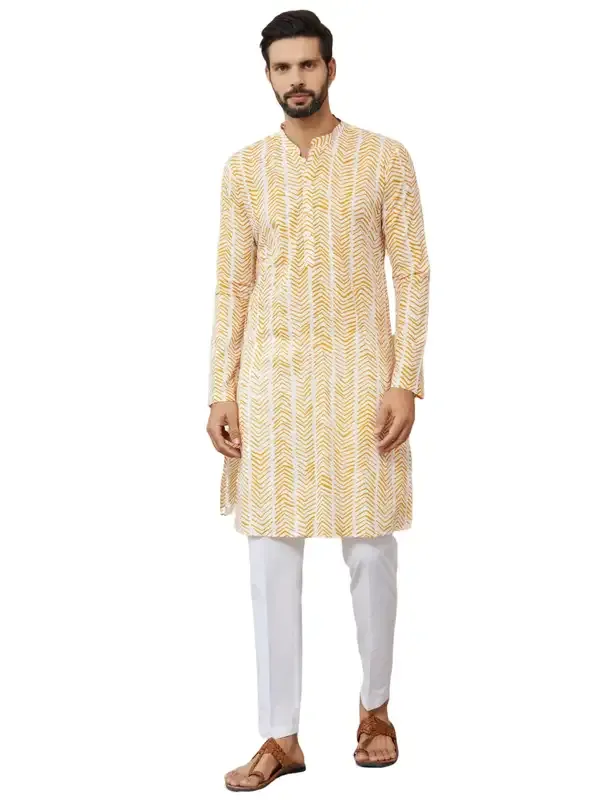 White-Yellow_Printed_Pure_Cotton_Straight_Kurta_With_Pyjama