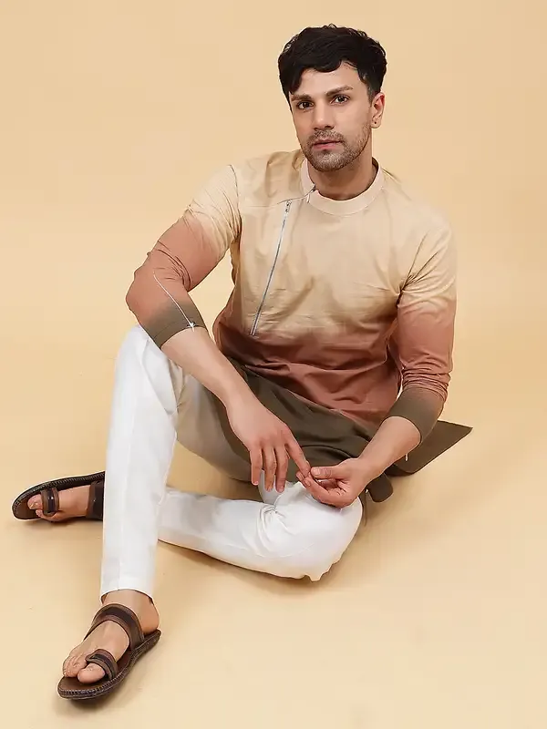 Men_Off_White_And_Brown_Ombre_Dyed_Pure_Cotton_Kurta