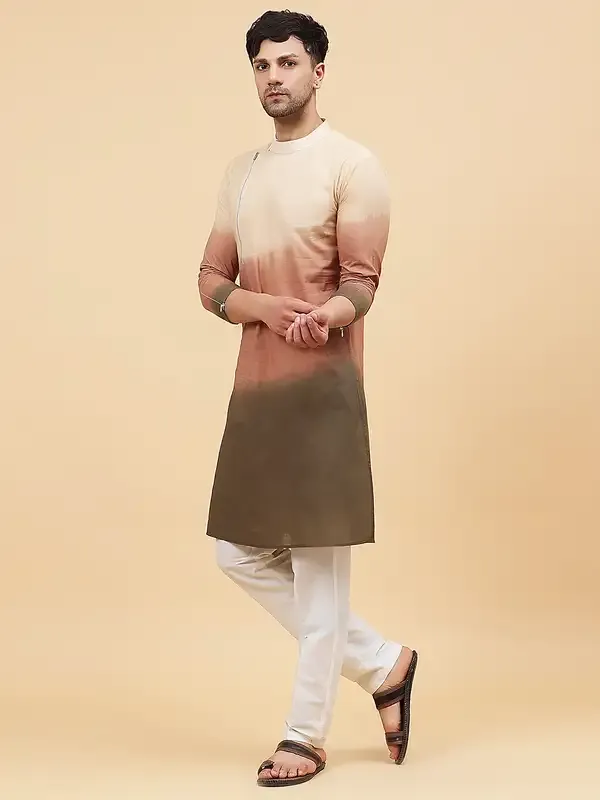 Men_Off_White_And_Brown_Ombre_Dyed_Pure_Cotton_Kurta