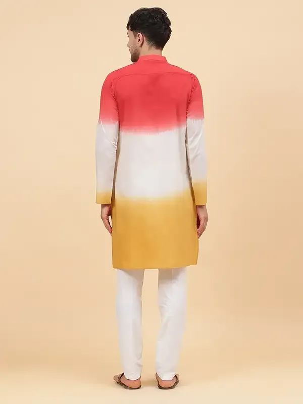 Men_Orange_White_And_Mustard_Ombre_Dyed_Pure_Cotton_Kurta_With_White_Pajama