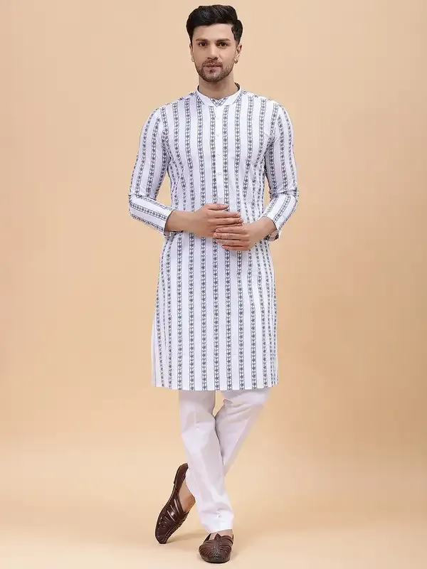 Men_White_&_Blue_Pure_Cotton_Embroidered_Staright_Kurta_With_Pajama