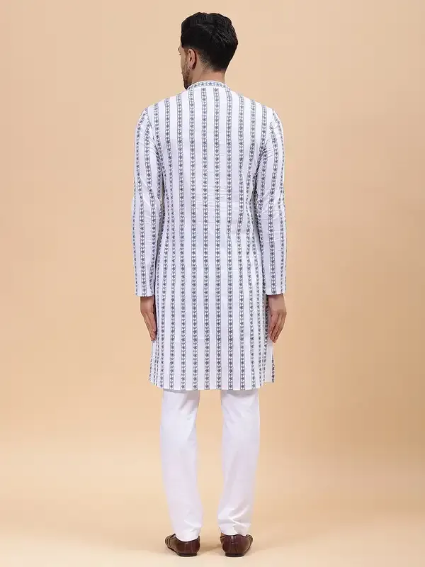 Men_White_&_Blue_Pure_Cotton_Embroidered_Staright_Kurta_With_Pajama