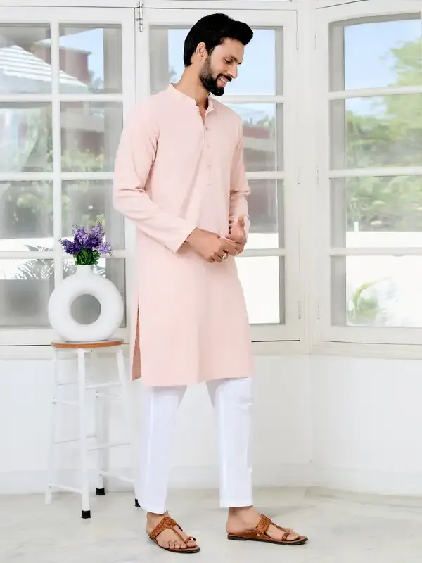 Men_Peach_Ethnic_Motifs_Sequins_Embroidered_Straight_Kurta_With_Pyjama